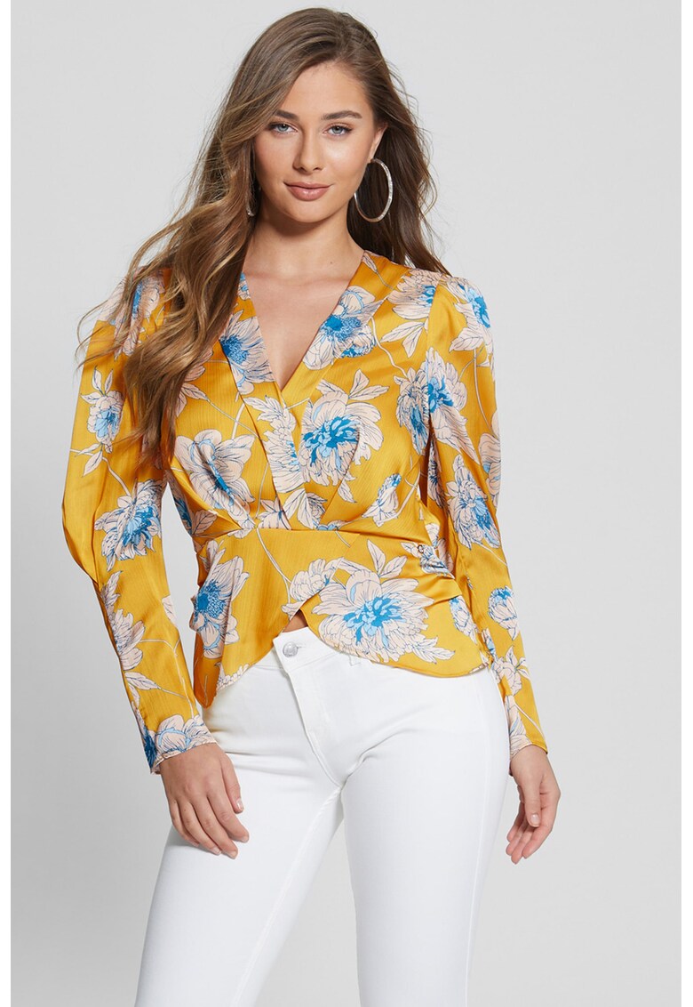 GUESS JEANS Къса флорална блуза с шпиц за Жени GUESS JEANS Къса флорална блуза с шпиц за Жени