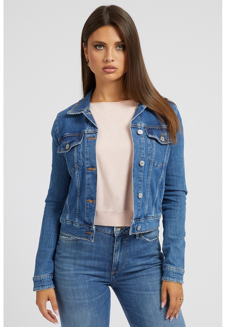 GUESS JEANS Яке от деним с остра яка и джобове за Жени GUESS JEANS Яке от деним с остра яка и джобове за Жени