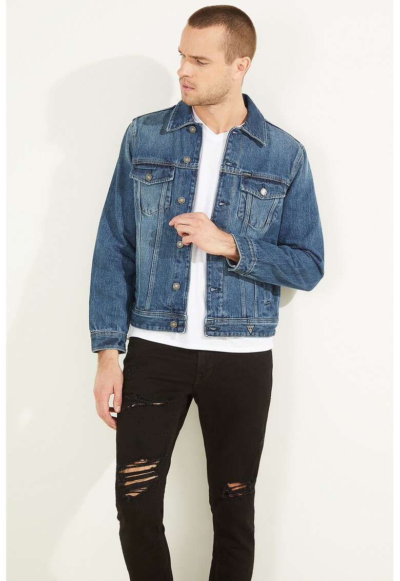 JEANS - Jacheta din denim cu aspect decolorat