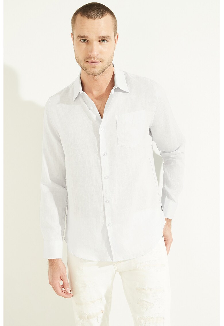 JEANS - Camasa slim fit din in cu buzunar pe piept