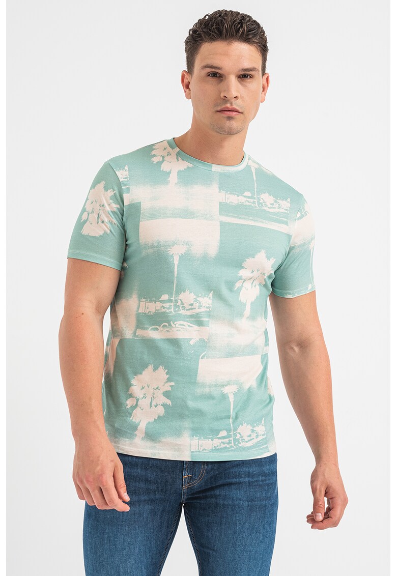 Tricou slim fit cu imprimeu tropical