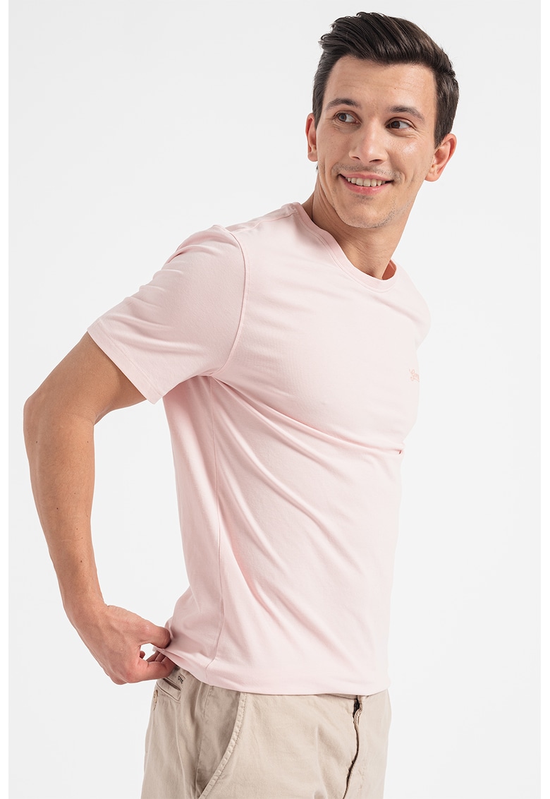 Tricou slim fit cu logo brodat - Roz pastel