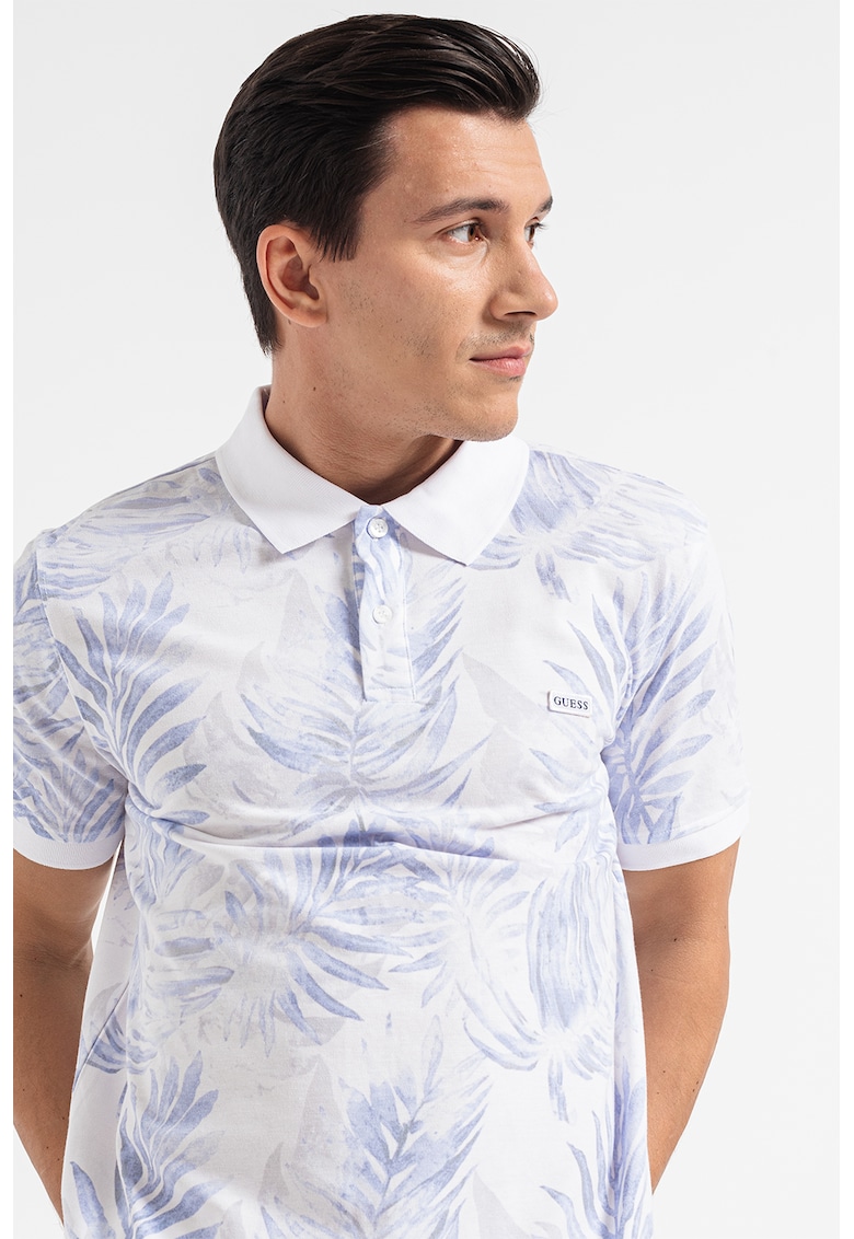 GUESS JEANS Тениска с яка и шарка на листа за Мъже GUESS JEANS Тениска с яка и шарка на листа за Мъже