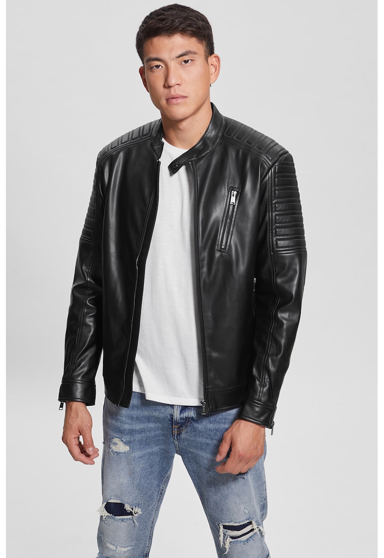 Jacheta din piele ecologica cu fermoar - Negru