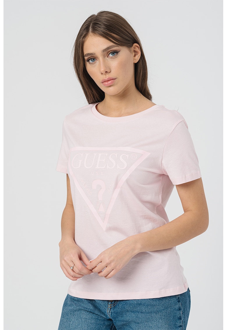 Tricou de bumbac cu imprimeu logo - Roz pastel