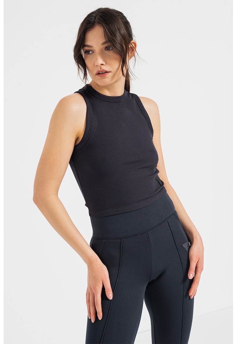 Top crop striat - pentru fitness - Negru stins