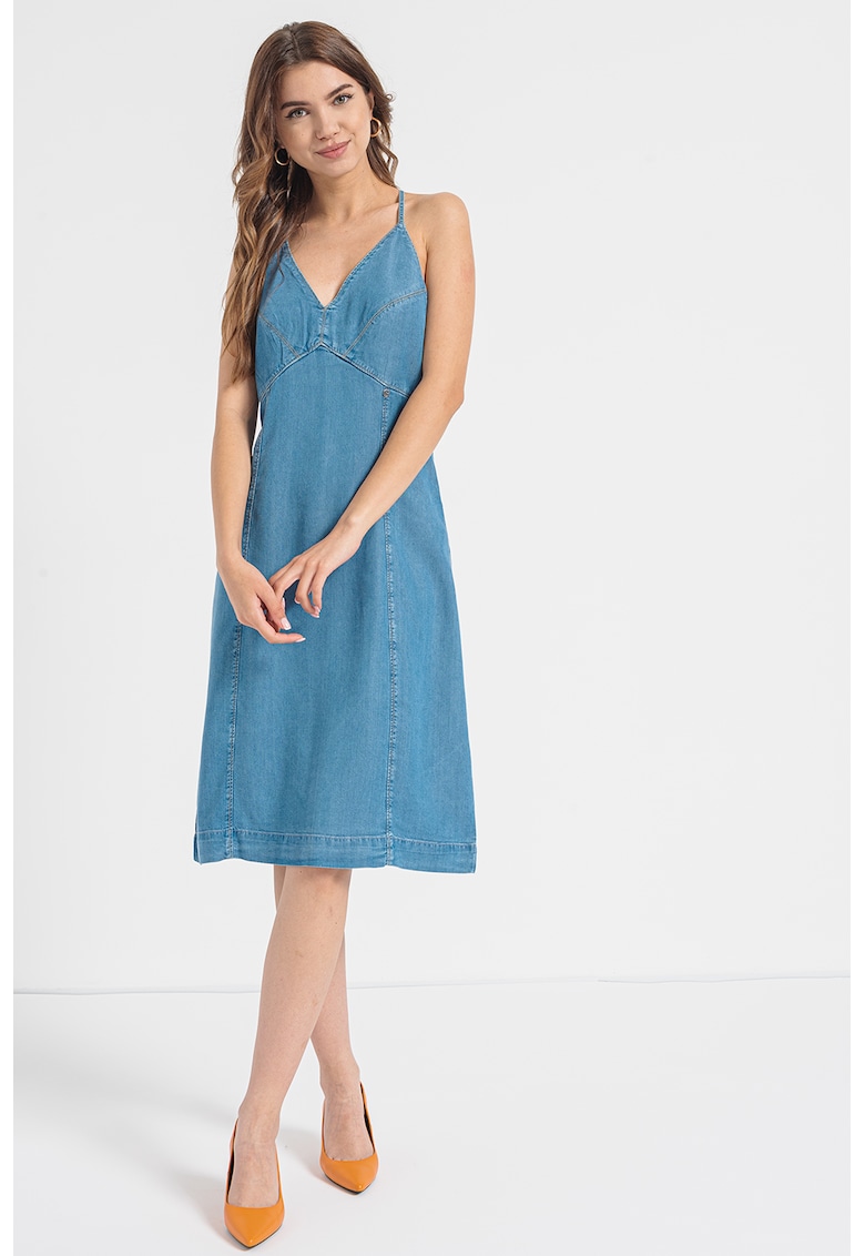 Rochie de denim cu bretele incrucisate