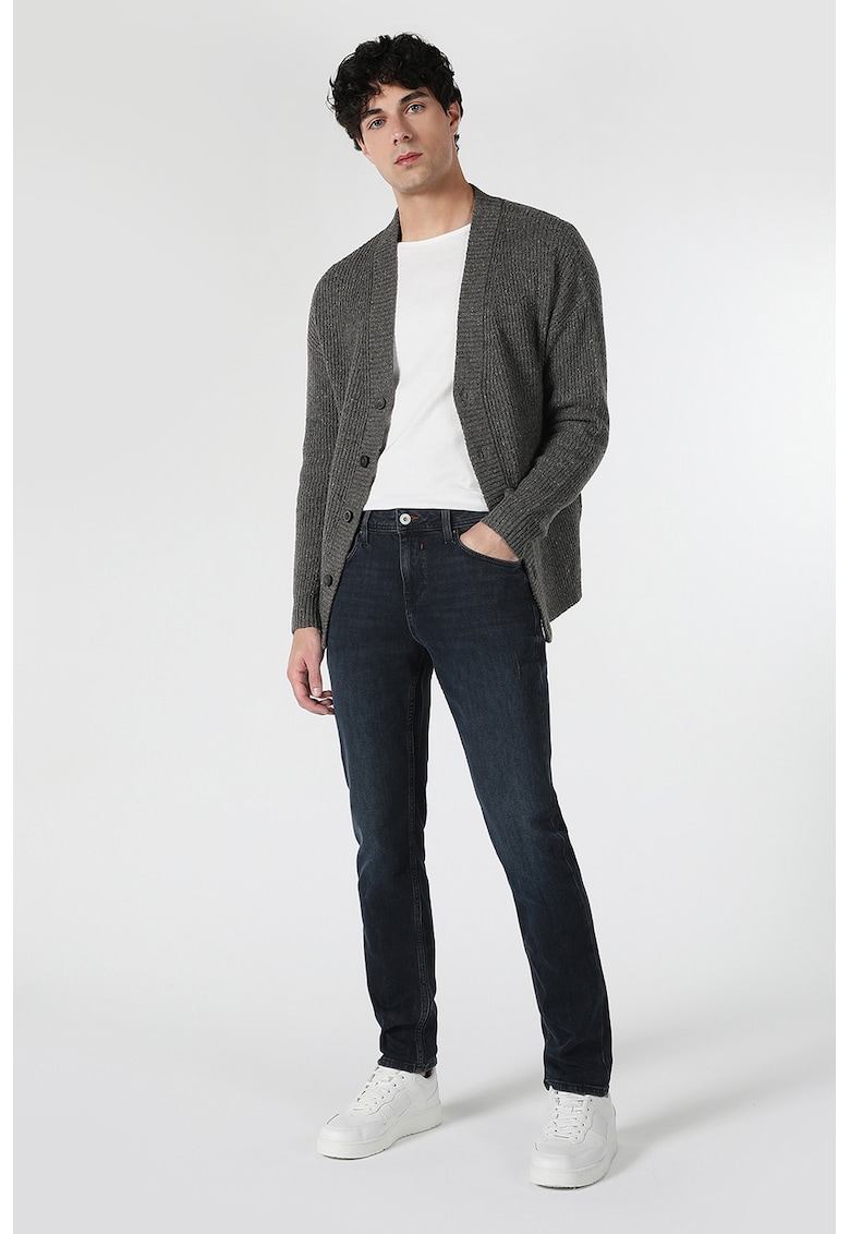 Blugi slim fit cu aspect decolorat - Bleumarin