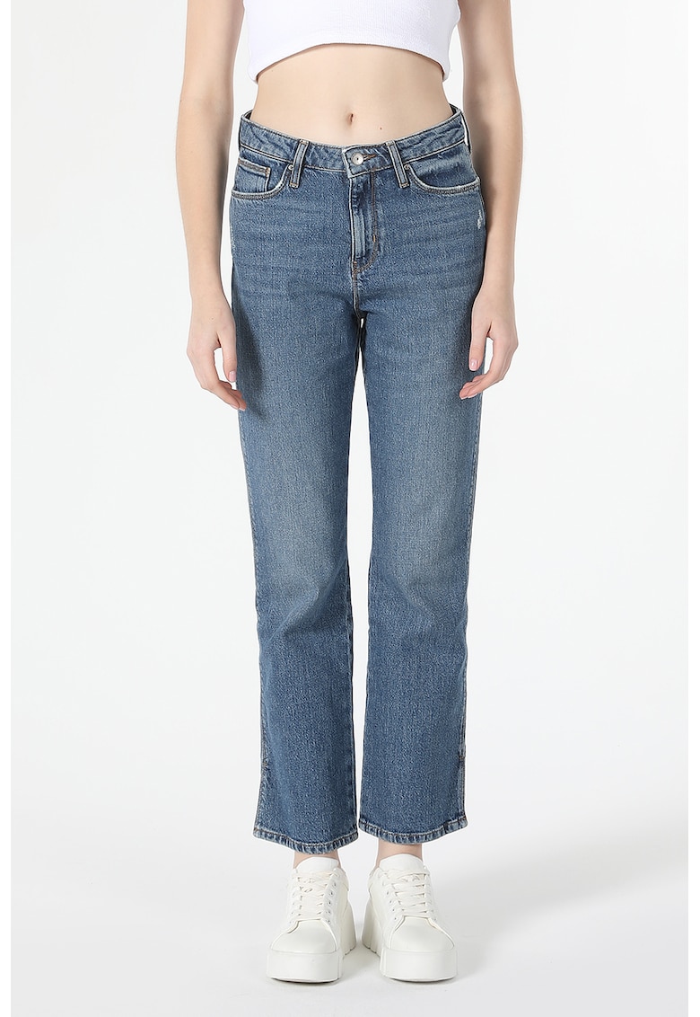 Blugi boyfriend crop cu aspect decolorat