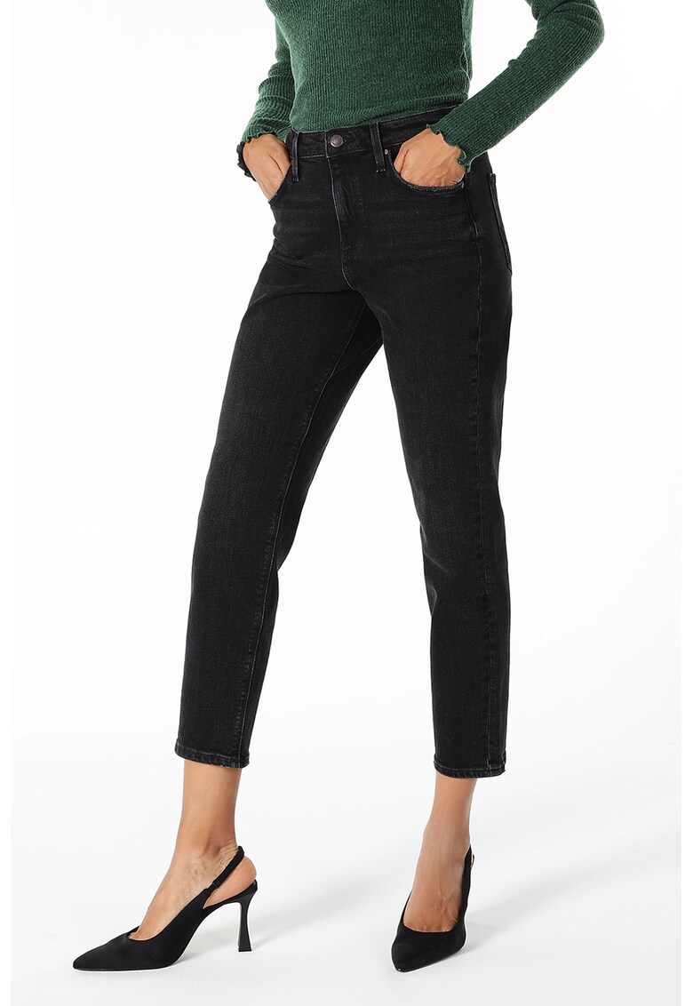 Blugi mom fit crop cu talie inalta