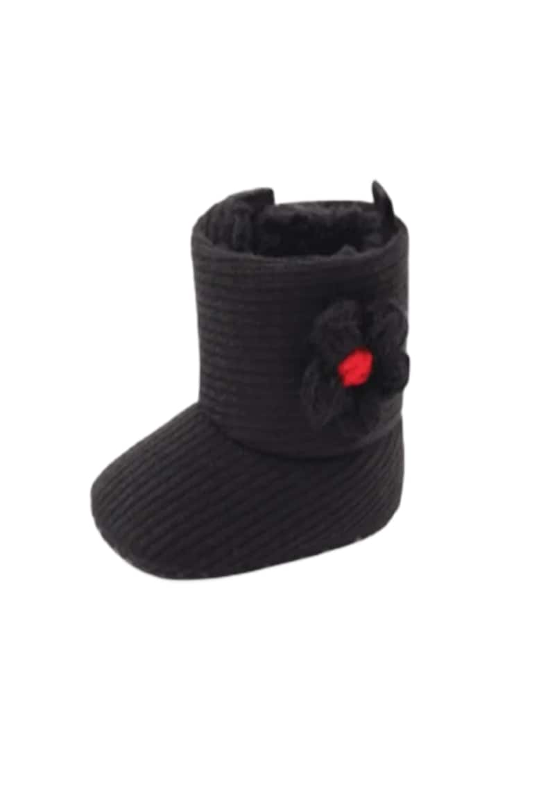 Cizme Floricica Crosetata - Peste glezna - Fete - Velcro - Negru