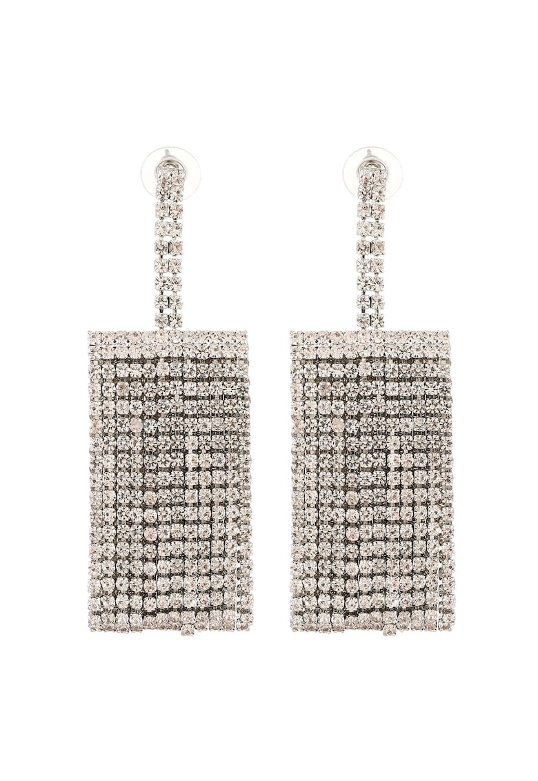 Cercei argintii - lungi - dreptunghiulari - cu pietre - Ezra C10 -