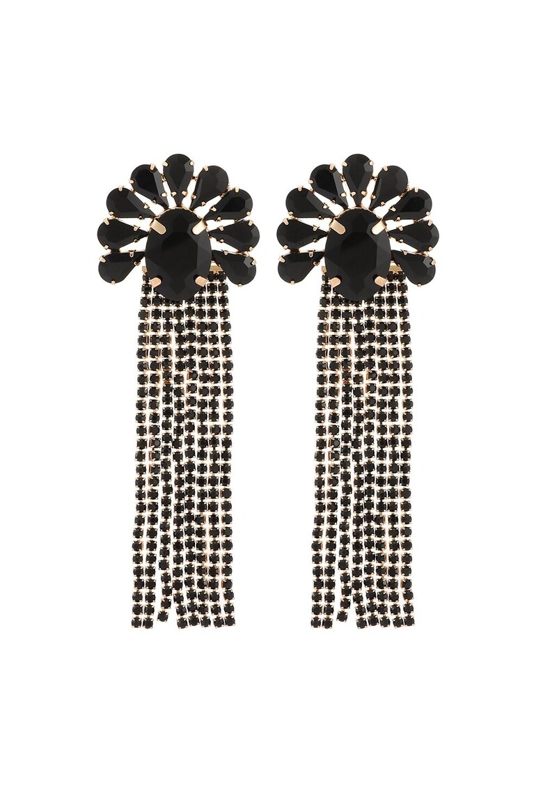 Cercei aurii - lungi - cu franjuri si pietre negre - Evelina C10 -