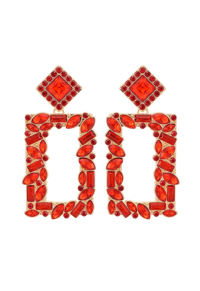 Cercei aurii - dreptunghiulari - cu pietre rosii - Erma C9 -