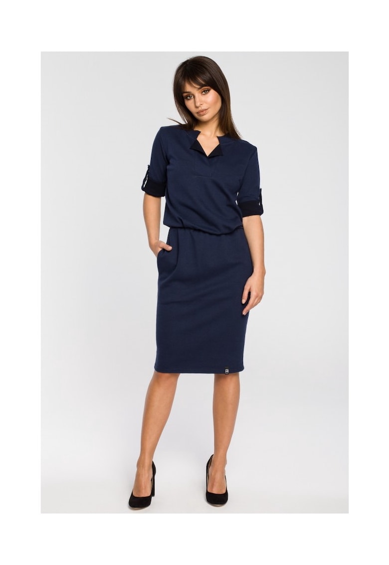 Rochie cu guler inalt si decolteu plisat -