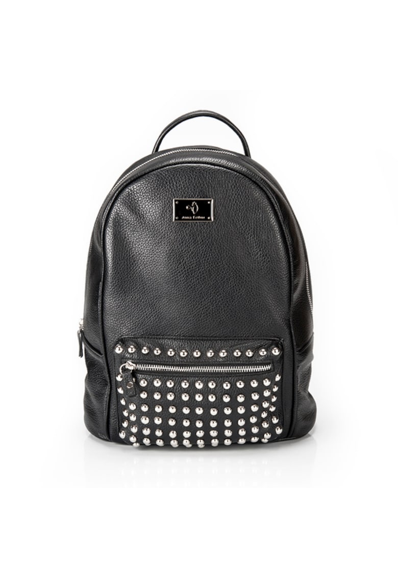 Rucsac dama piele - 3 mare cu tinte - negru - 29 x 16 x 35 cm