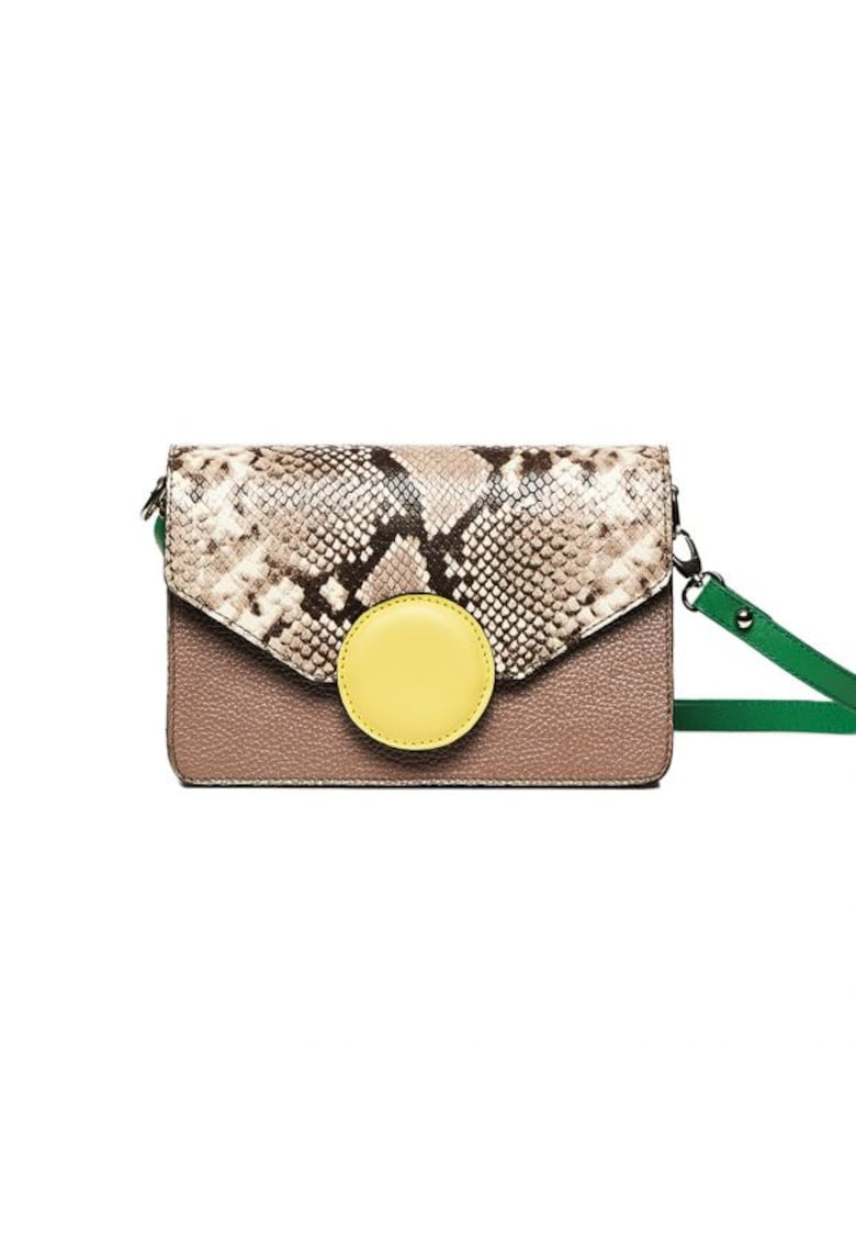 Geanta dama piele - Carmen - grej galben verde - 22x10x15 cm