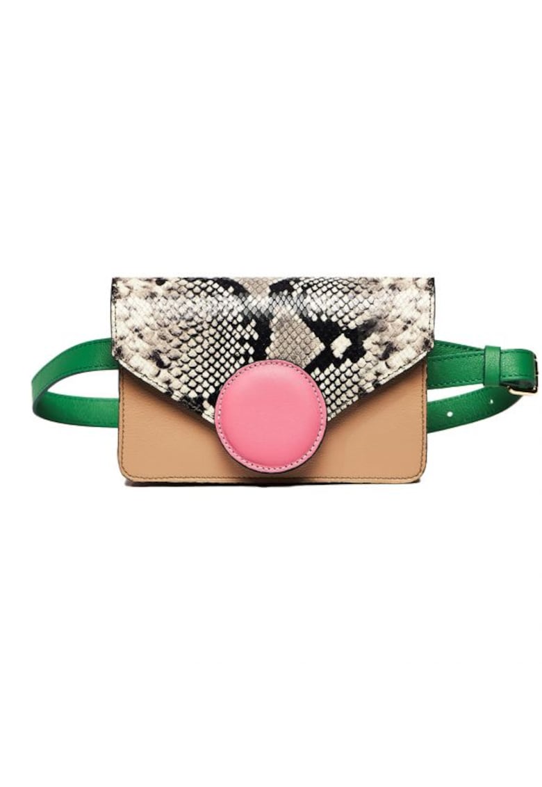 Geanta dama piele - Cora - capucino roz verde - 22x10x15 cm