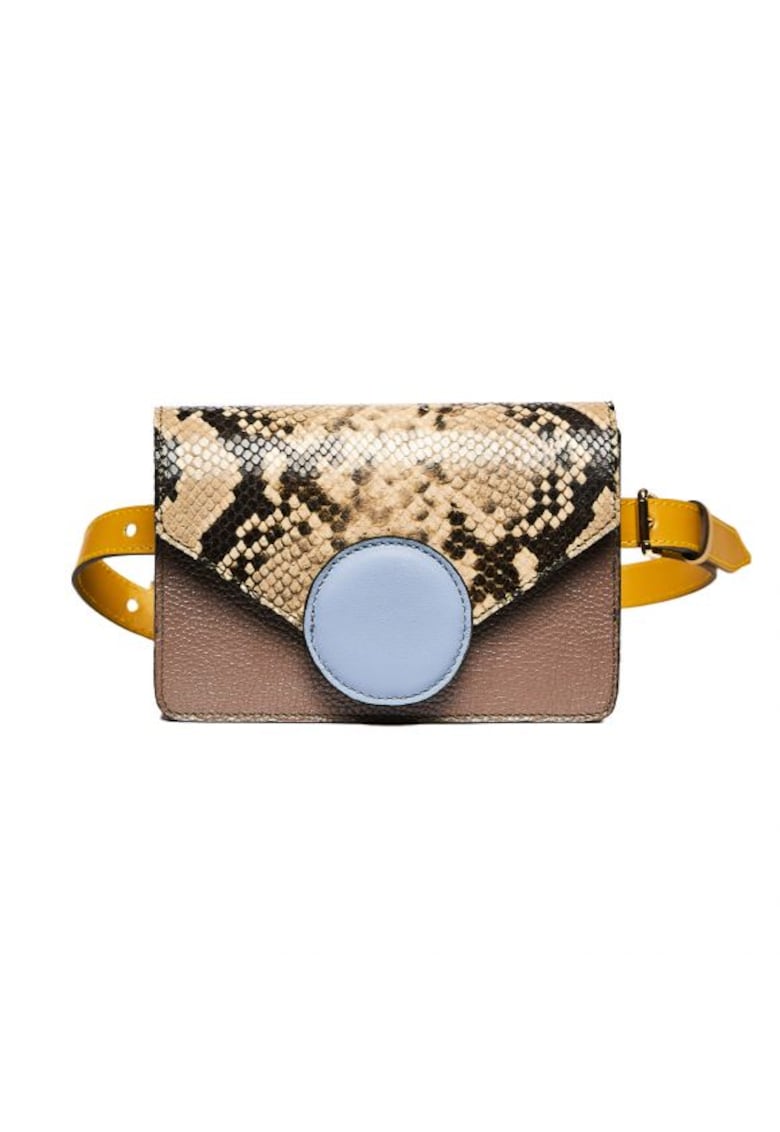 Geanta dama piele - Cora - grej bleu galben - 22x10x15 cm