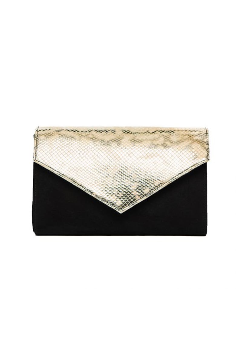 Geanta dama piele - Plic one mic - velur negru cu sarpe bej auriu - 22x5x15 cm