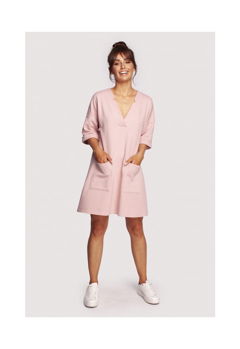Rochie cu decolteu in V - Bumbac - Kaki - Albastru