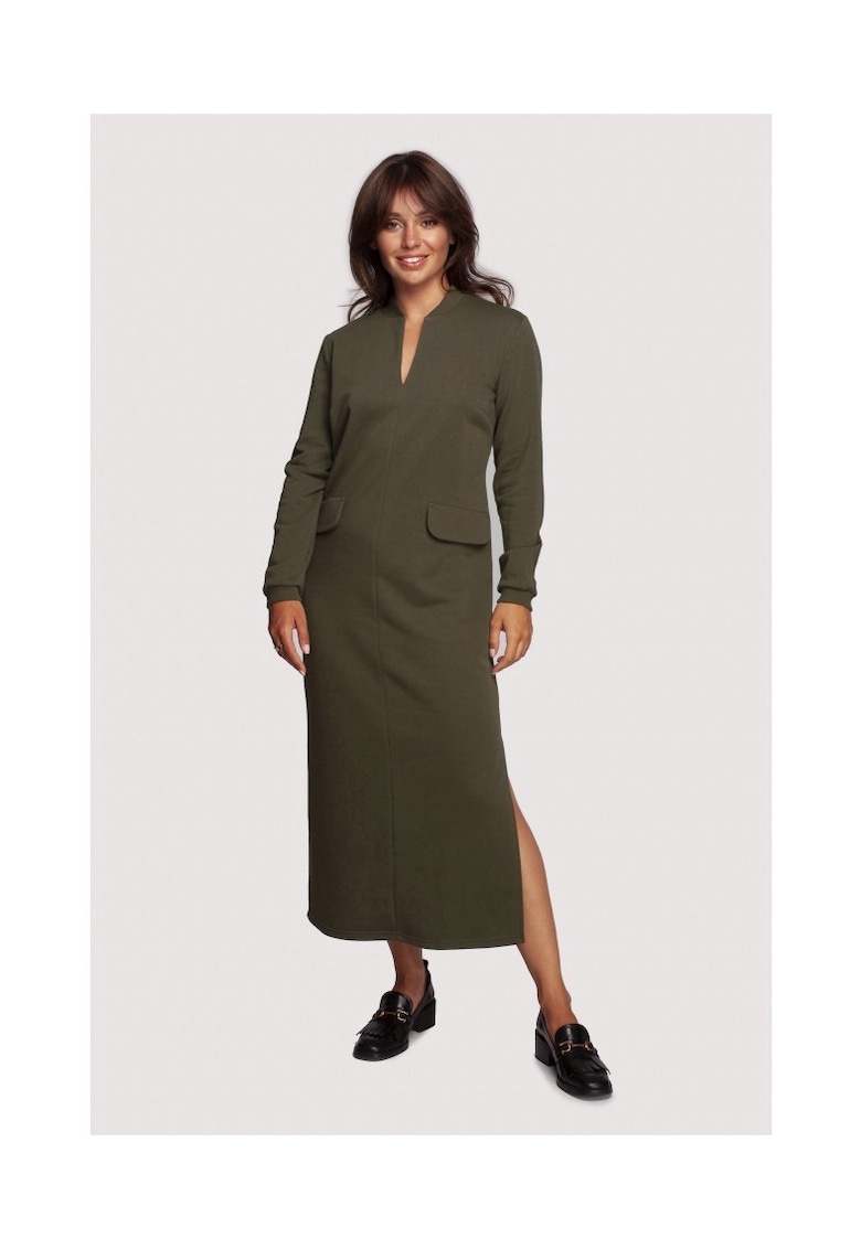 Rochie maxi din bumbac în culori neutre - Verde