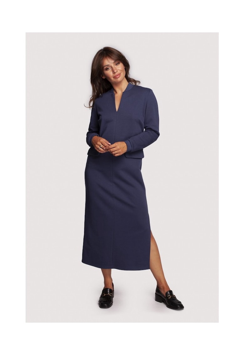 Rochie maxi din bumbac în culori neutre - Albastru