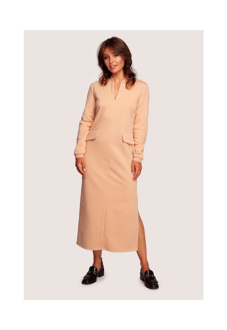 Rochie maxi din bumbac în culori neutre - Bej