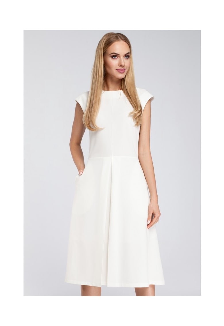 Rochie midi cu pliu frontal - Alb
