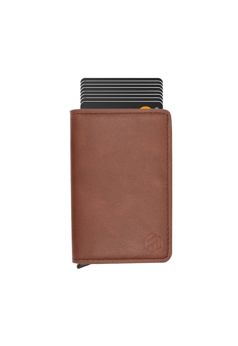 Portofel Unisex RFID Slim din piele ecologica - compartiment pwqfwqdentru carduri si bancnote - Maro cafeniu