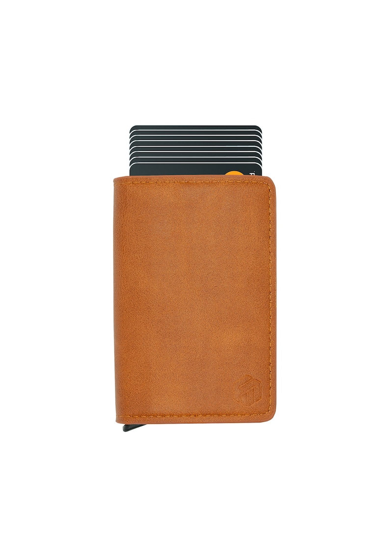 Portofel Unisex RFID Slim din piele ecologica - compartiment pwqfwqdentru carduri si bancnote - Maro