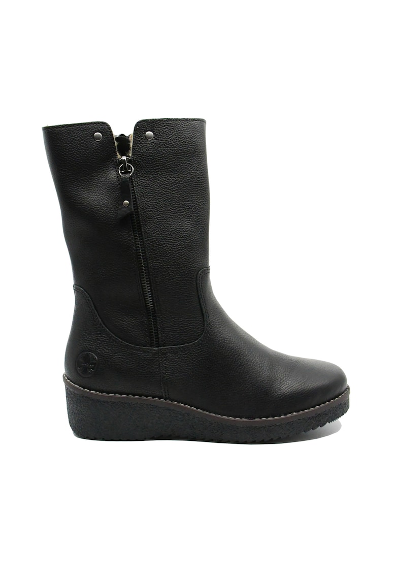 Ghete comode - negre - din piele naturala - cu fermoar metalic