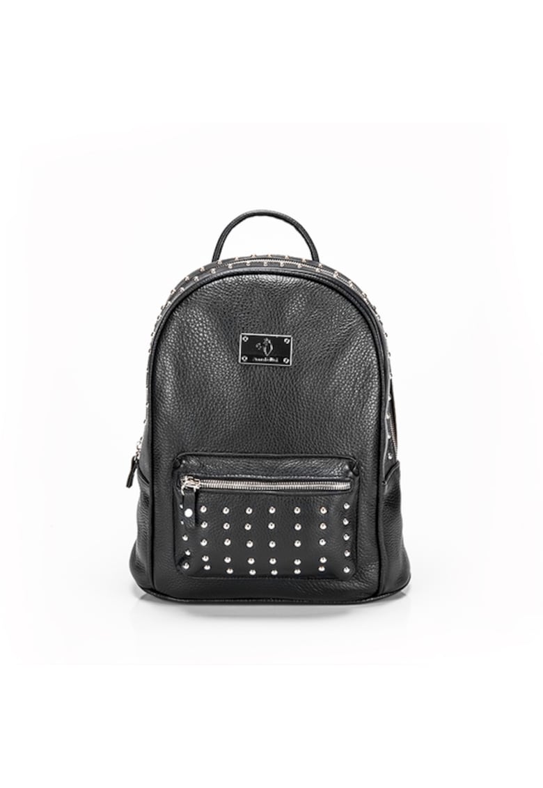 Geanta dama piele -  Rucsac 3 intermediar cu tinte - negru - 26x14x26 cm