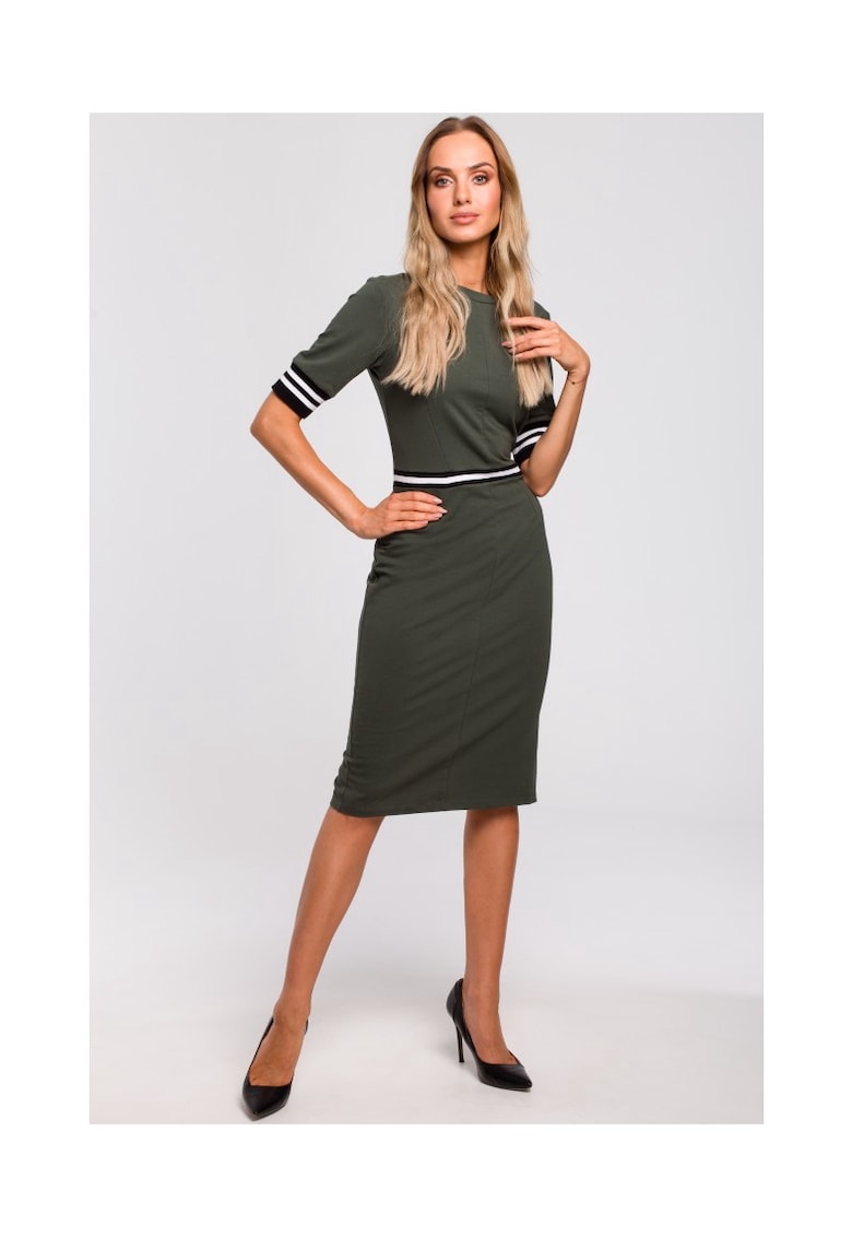 Rochie de dama Cu maneca - Bumbac - Elastan - Alb - Negru - Verde militar