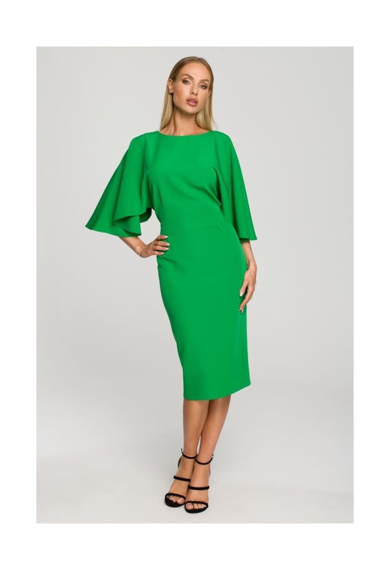 Rochie creion cu maneci largi - verde luxuriant