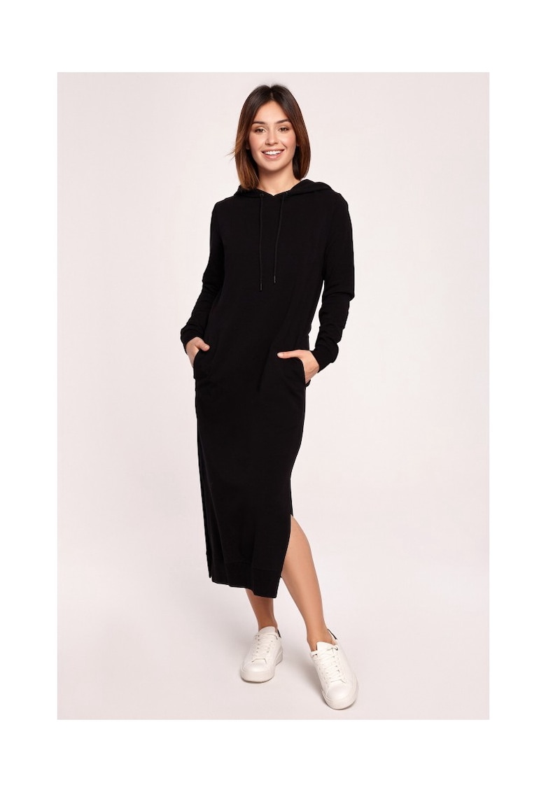 Rochie midi cu gluga - negru - XXL