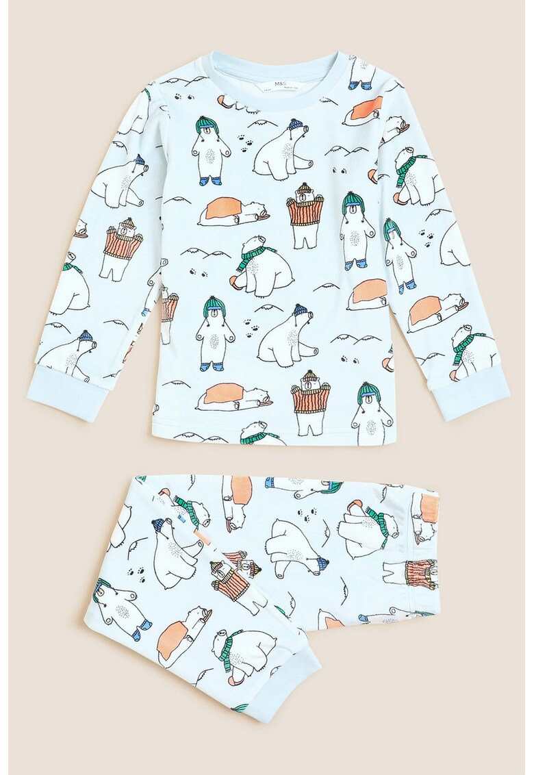 Pijama din velur cu model cu ursi polari