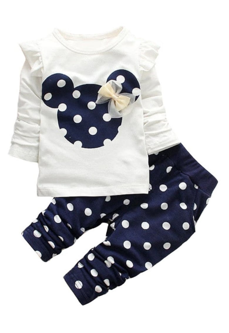 Costum Fetite Pantaloni cu Buline albastru