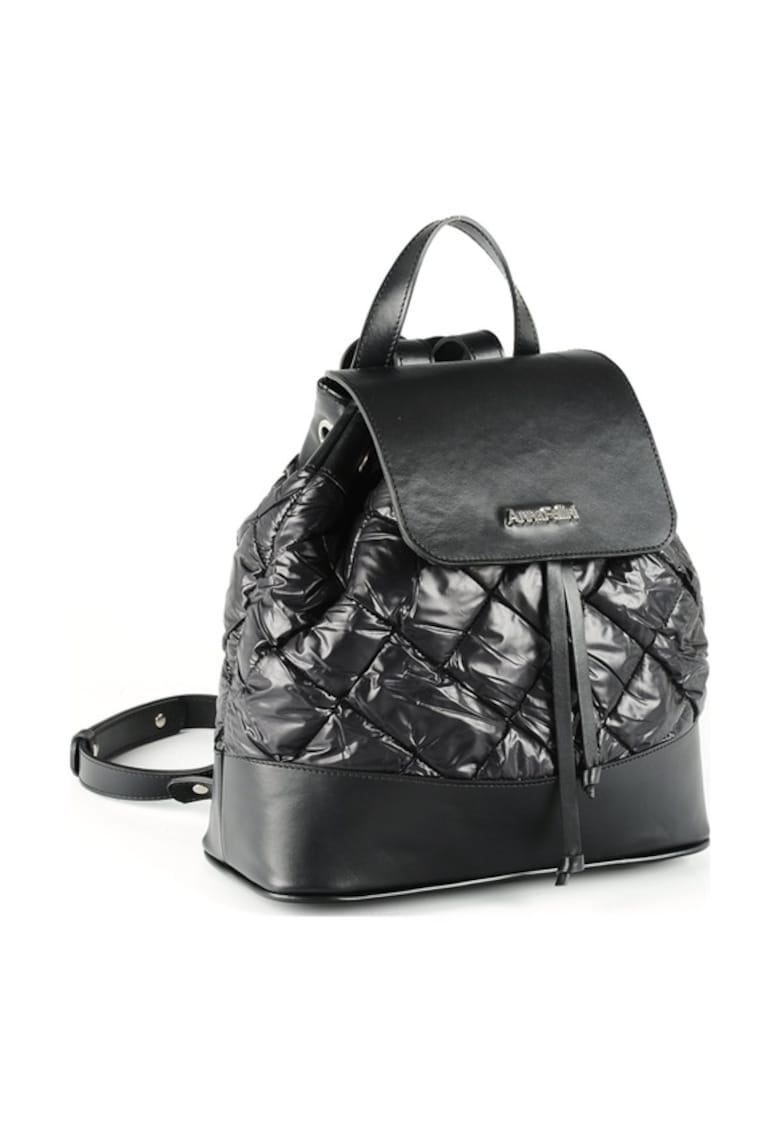 Geanta dama piele -  Rucsac mic matlasat - negru - 30x9x30 cm