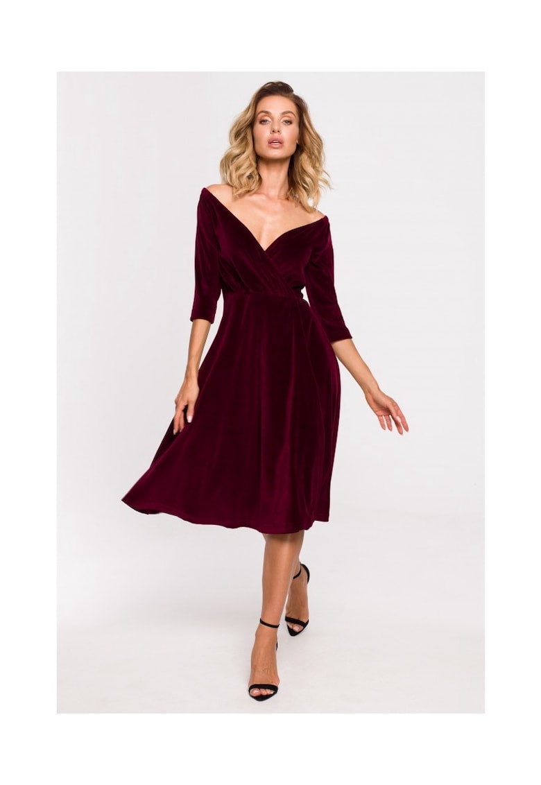 Rochie din catifea cu decolteu pe umeri - burgundy - XXL