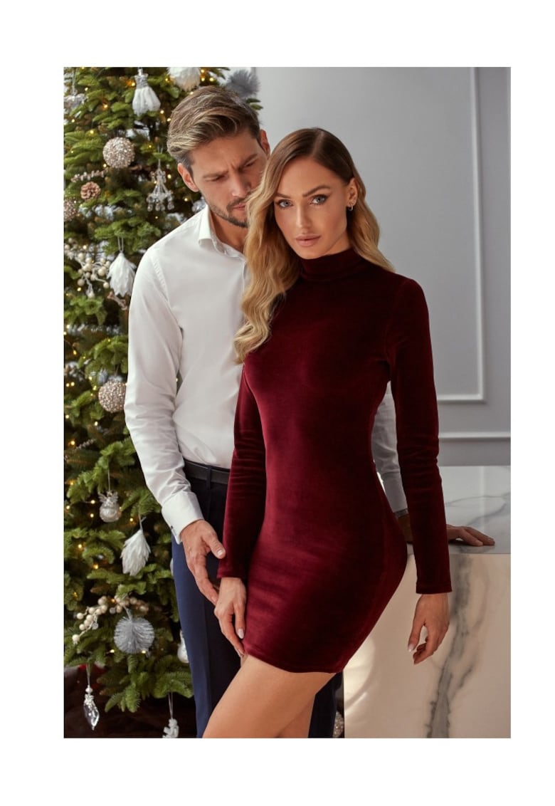 Rochie  Bumbac / Poliester - Visiniu Rochie  Bumbac / Poliester - Visiniu