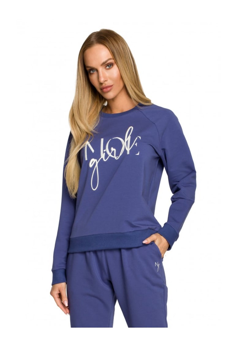 Bluza de dama . Cu motiv. Bumbac. Elastan. Albastru