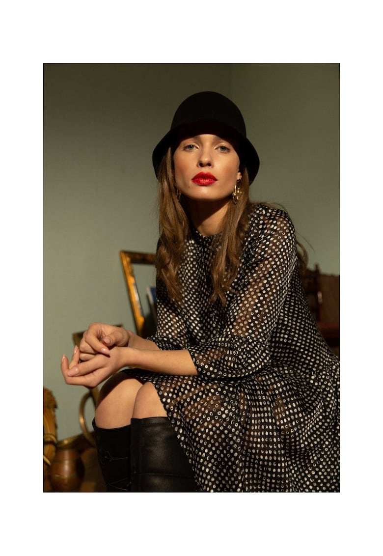 Rochie cu imprimeu - Poliester - Negru