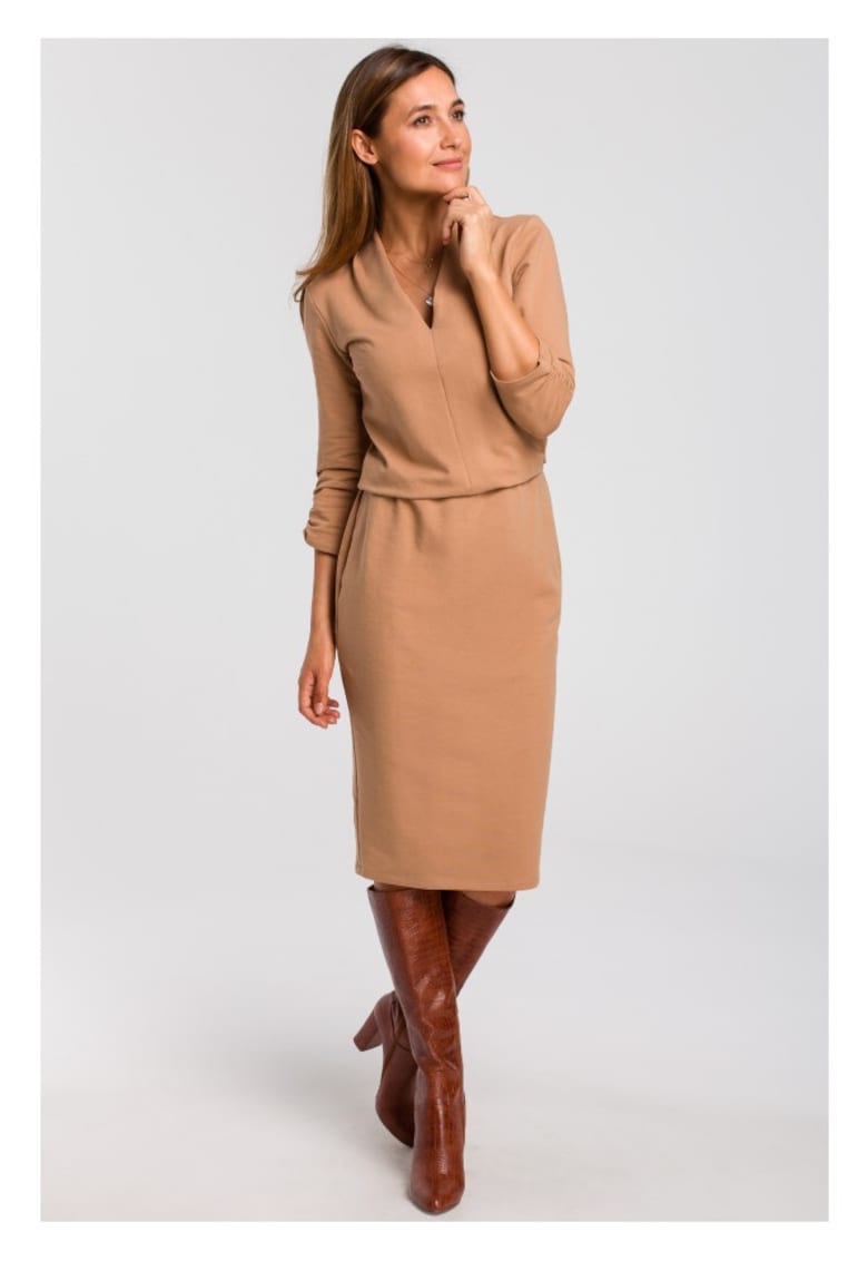 Rochie tricotata cu decolteu - cappuccino -