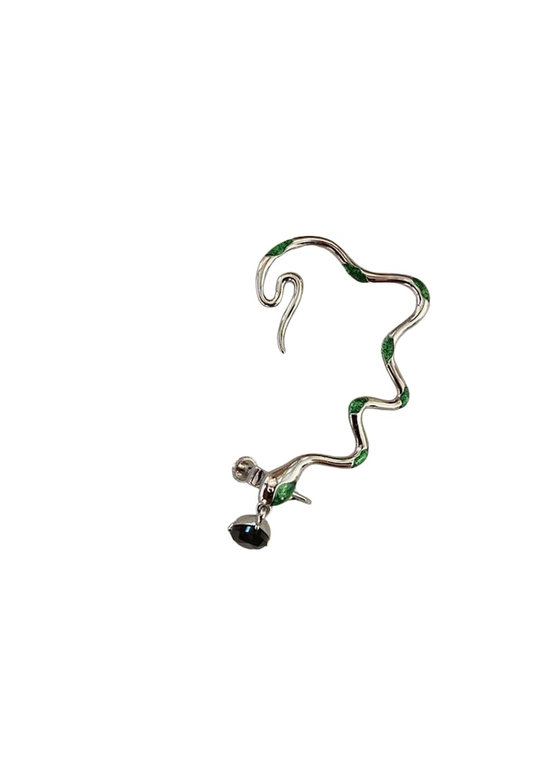 Cercel ear cuff - argintiu - forma de sarpe - cu pietre verzi - Gaida C5 -