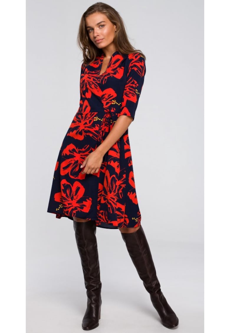 Rochie dama - Style - Bumbac/Elastan32`` - Rosu/Bleumarin inchis