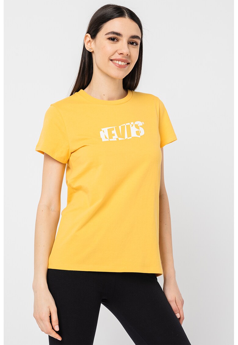 Tricou din bumbac cu decolteu la baza gatului