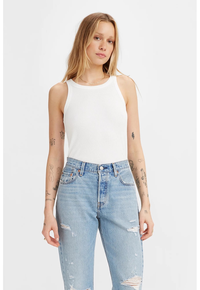 Top slim fit cu striatii - Alb