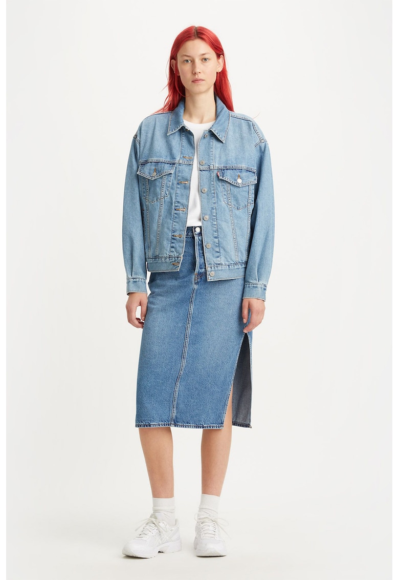  Fusta midi din denim cu slit lateral 