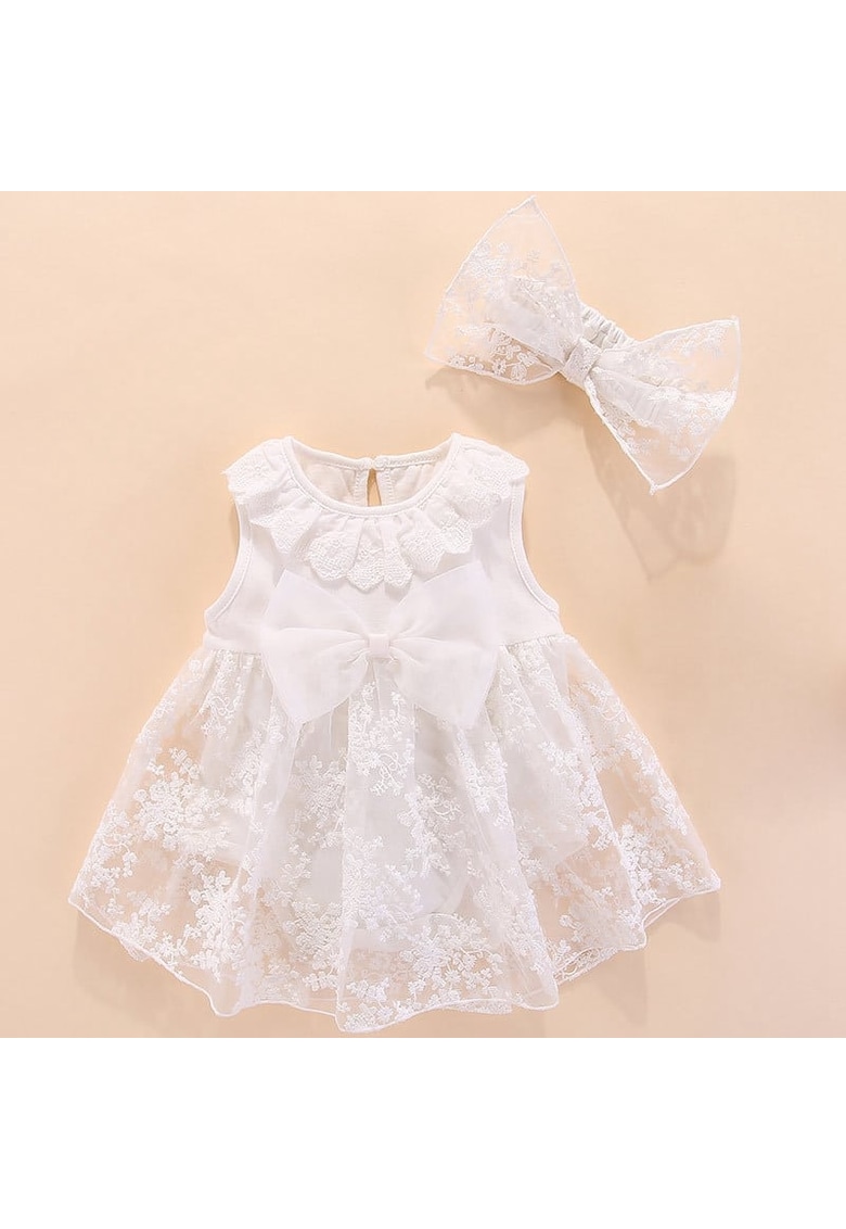 Rochita alba cu bentita - dantela - alba